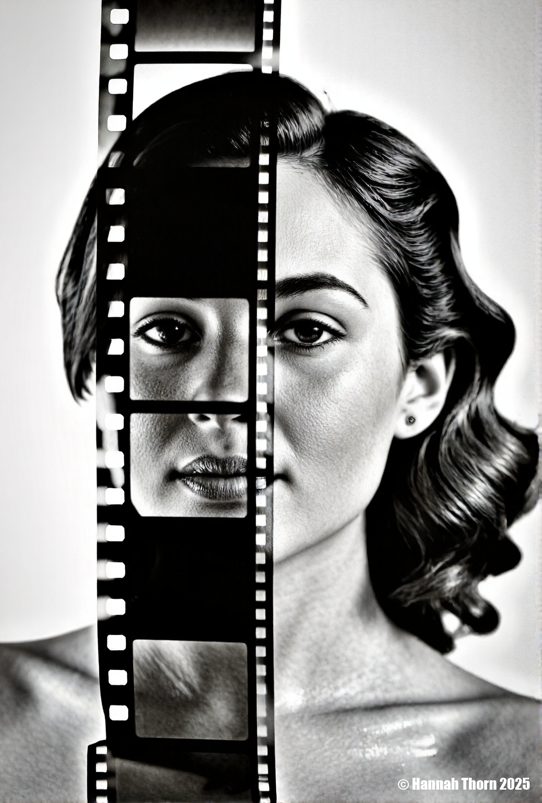 A realistic black and white photograph of a young beautiful brunette woman standing on a city street, wearing a black v-neck dress, with short curly hair, holding a cigarette in her hand, looking up at the sky, with tall buildings in the background, cars driving on the street, street signs on the buildings, daytime, medium shot, detailed face, realistic skin texture, film grain, high resolution, natural lighting, dramatic shadows, shot with a Leica camera, 50mm lens, f/2.8 aperture, 1/250 shutter speed, ISO 200, shot on Kodak Tri-X 400 film., <lora:_Flux\_Photographer\Helmut_Newton-000001.safetensors:0.8300000000000002:0.8300000000000002> <lora:_Flux\_Skin_Appearance\detailifier_flux-000006.safetensors:0.8300000000000002:0.8300000000000002> <lora:_Flux\_Skin_Appearance\Old_Beauty.safetensors:0.7500000000000001:0.7500000000000001>, A stunning black and white portrait of a young woman, her face partially obscured by a strip of 35mm film. The film runs vertically, bisecting her face, with the individual frames visible and adding an intriguing layer to the composition. Her expression is serene, eyes gazing slightly off-camera, framed by dark, wavy hair. The lighting is soft and diffused, creating subtle shadows that accentuate her features. The background is a soft, out-of-focus white, drawing attention to the subject. The overall mood is artistic and contemplative, evoking a sense of classic Hollywood glamour. The image is reminiscent of vintage photography, with a timeless quality. The contrast between the smooth skin and the textured film adds visual interest. The composition is simple yet effective, creating a captivating and memorable image., <lora:_Flux\_Photographer\Helmut_Newton-000001.safetensors:0.8300000000000002:0.8300000000000002> <lora:_Flux\_Skin_Appearance\detailifier_flux-000006.safetensors:0.8300000000000002:0.8300000000000002> <lora:_Flux\_Skin_Appearance\Old_Beauty.safetensors:0.7500000000000001:0.7500000000000001><lora:_Flux\_Photographer\Helmut_Newton-000001.safetensors:0.8300000000000002:0.8300000000000002> <lora:_Flux\_Skin_Appearance\detailifier_flux-000006.safetensors:0.8300000000000002:0.8300000000000002> <lora:_Flux\_Skin_Appearance\Old_Beauty.safetensors:0.7500000000000001:0.7500000000000001>