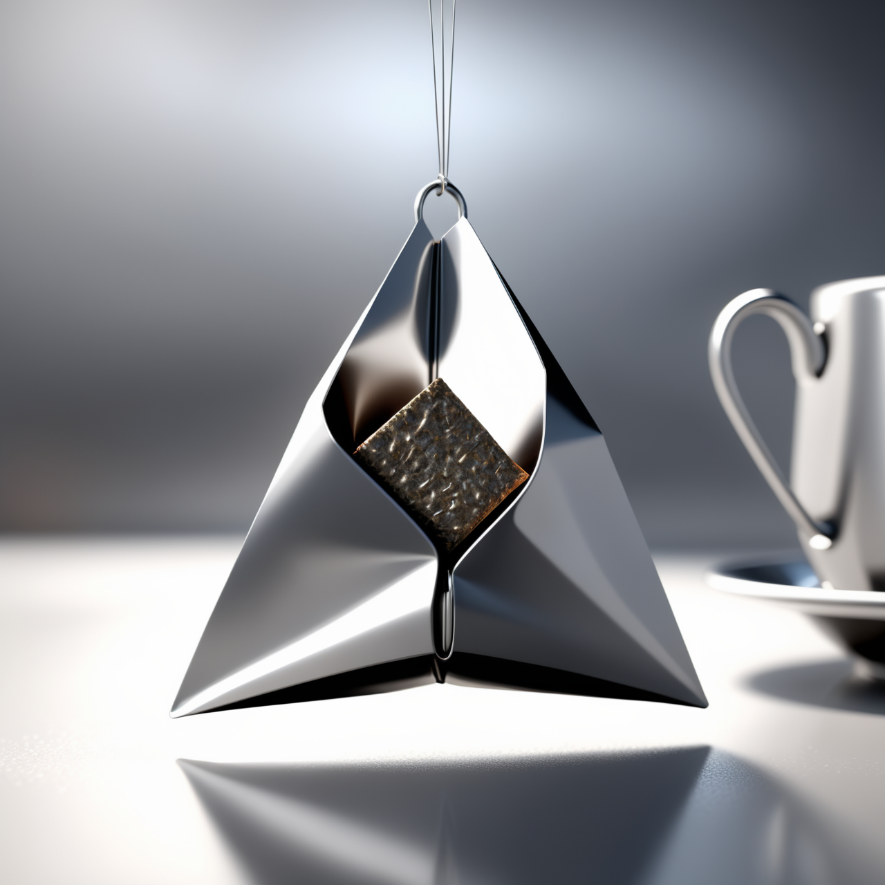 a teabag  made out of Jed-Steel, masterpiece, wallpaper engine, octane render ,  <lora:PolishedSteelStyle:0.7>