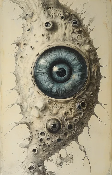 masterpiece,best quality,<lora:tbh248-sdxl:0.8>,illustration,style of Micrographia,cell:1.5,Microscopic compound eye,