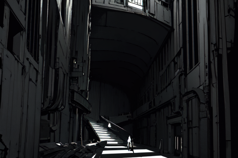 highly insanely detailed, masterpiece, top quality, best quality, highres, 4k, 8k, RAW photo, (very aesthetic, beautiful and aesthetic),  
tsutomu nihei,nihei_tsutomu,blame!,blame gakuen!,abara,TNstyle,sidonia_no_kishi,(space,spacecraft,giant room,sidonia \(ship\),hangar,deep horizon,city ruins,stairs,tower,lab,tunnel),ventilation fan,ventilation shaft,wire,dark sky,black sky,bones,lantern,star \(sky\),starry sky,toha heavy industries, 
<lora:blameLora_v10:1>, 
(1girl:1.3), 
solo focus, 
(pure black background,transparent background:1.2),âââ