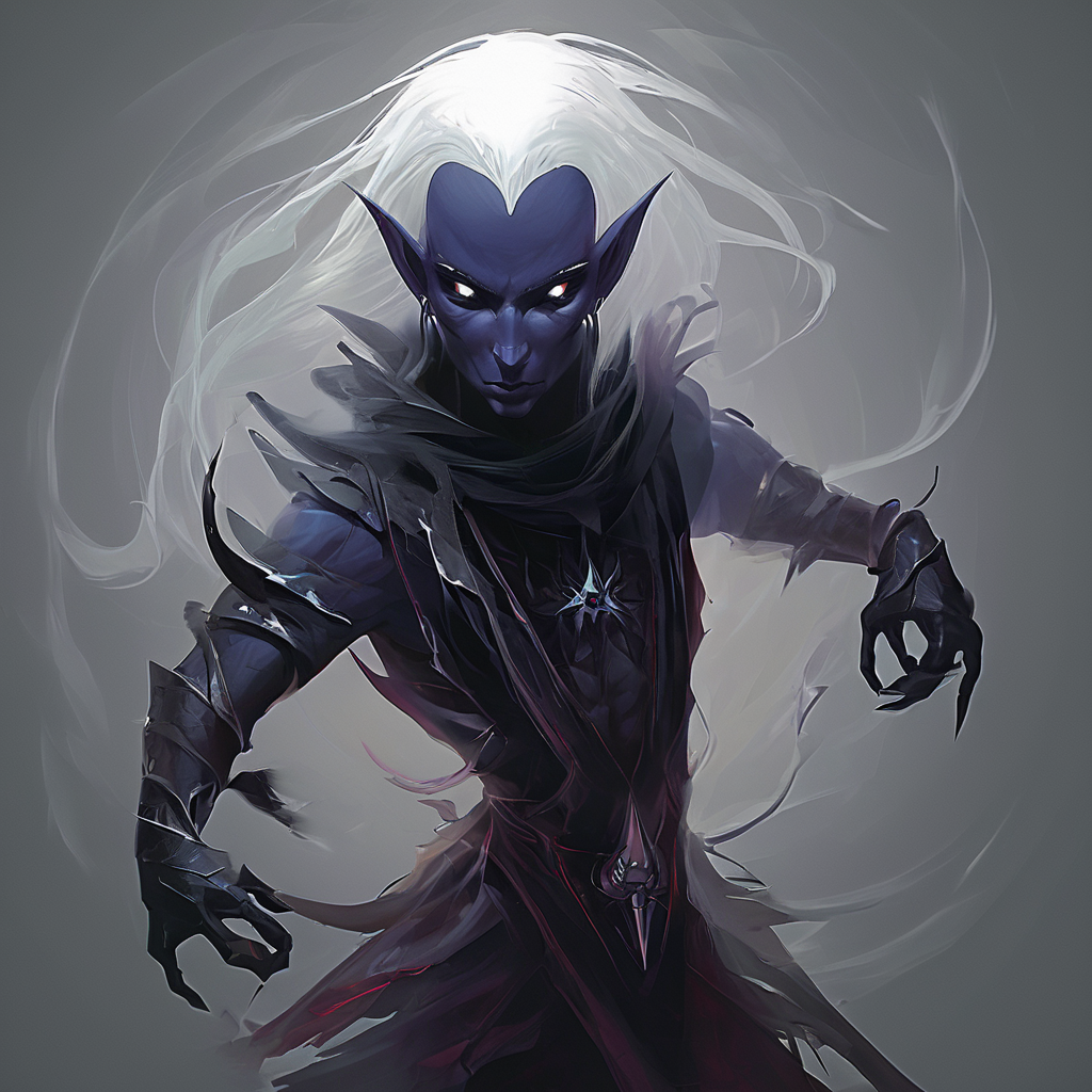 Drow are the Dark Elves of the Underworld - fearless killers who are known for both their spellcasting and fighting ability. Though more frail than humans,they are solid fighters with a great reputation of ruthlessness and precision. Those who cross a dark elf usually meet a swift demise. Drow are tallish elves with indigo skin and white hair,and usually have either red or golden eyes.,masterpiece,long exposure,layered elements,motion photography,stark contrasting color transitions,saturated colors,harmonious color story,illusionism,beautiful details,blackhole energy core,
<lora:artfullydrow__sdxl_v1:1>,