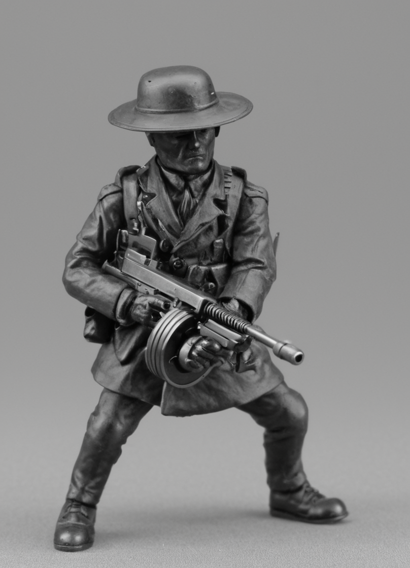 Roland the Headless Thompson Gunner, headless man holding a tmmygn submachine gun
 <lora:Thompson_Submachine_Gun_-_1928_SDXL:0.8>