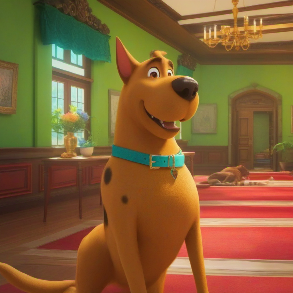 anime artwork a dog with a collar in a mansion <lora:ScoobyDoo1024:0.8> . anime style, key visual, vibrant, studio anime,  highly detailed