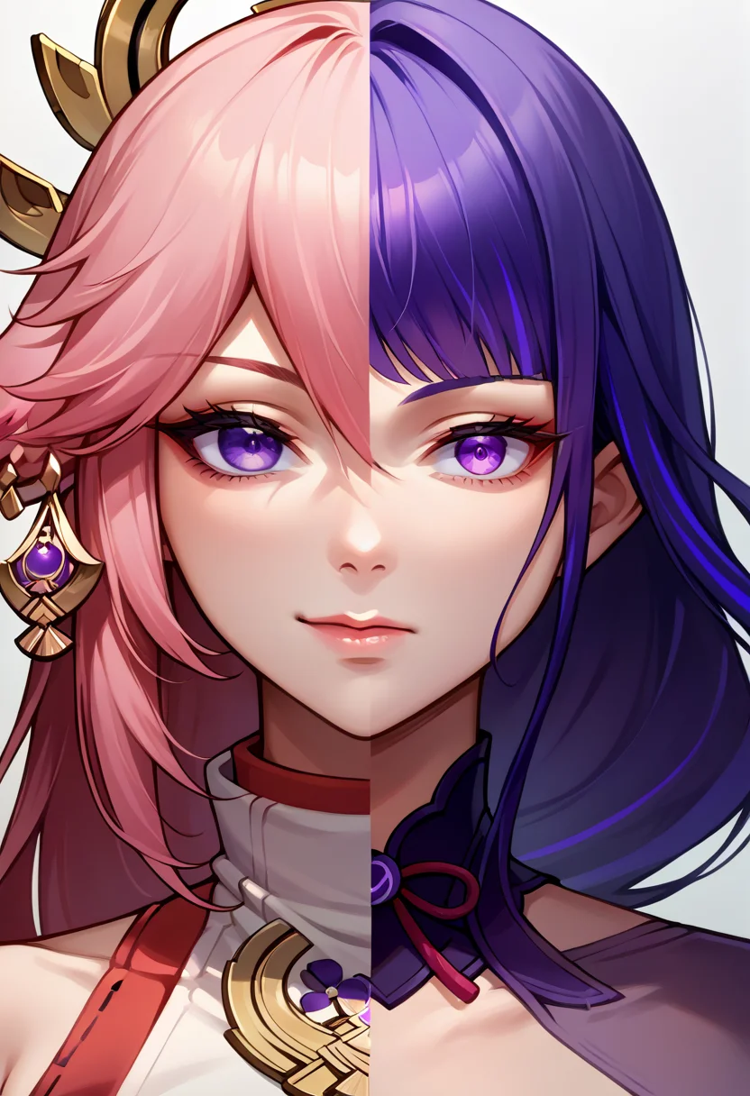 score_9, score_8_up, source_anime, <lora:Splitscreen_XLPD:0.6>, upper body, split screen, splitscreen,
BREAK yae miko, seductive smile,
BREAK raiden shogun, expressionless,