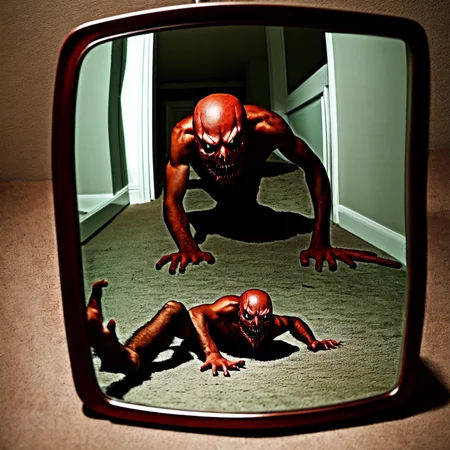 Faceless demon crawling out of a mirror