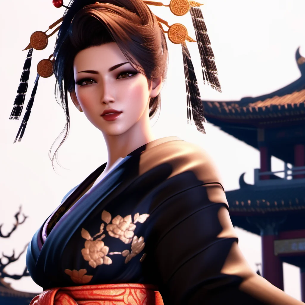 Ultra realistic extremely beautifully detailed 8k picture of 1 gorgeously cute and cool ff7 madam m exploring a forbidden city at night, extremely detailed eyes mouth and facial features, gorgeous breathtaking composition and epic cinematic lighting <lora:ff7 madam m:0.8>
