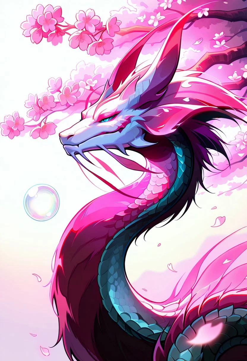 MarvelRivals,tamamitsune, eastern dragon, 1other, no humans, blue eyes, bubble, petals,cherry blossoms,
masterpiece,best quality,amazing quality,very aesthetic,absurdres,newest,<lora:Mizutsune Armor illuXL v1:0.7>,