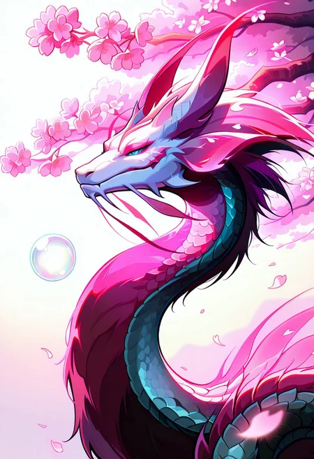 MarvelRivals,tamamitsune, eastern dragon, 1other, no humans, blue eyes, bubble, petals,cherry blossoms,
masterpiece,best quality,amazing quality,very aesthetic,absurdres,newest,<lora:Mizutsune Armor illuXL v1:0.7>,