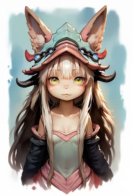 Faded Headshot, faded bottom, faded edges ,score_9,score_8_up,score_7_up,score_6_up,score_5_up, rating_safe,
1girl, nanachi, \(made in abyss\)/,(ultra HD quality details), green eyes, white hair, furry, animal ears, tail, sidelocks
helmet, long hair, ears through headwear,
short hair, animal ears,
puffy pants,
(skinny), cute, firm breasts, (petite girl), pretty girl, vivid colors,
beautiful, centered, looking at the camera, approaching perfection, dynamic, moonlight, highly detailed, watercolor painting, artstation, concept art, smooth, sharp focus, illustration,
small breasts, deep cleavage,