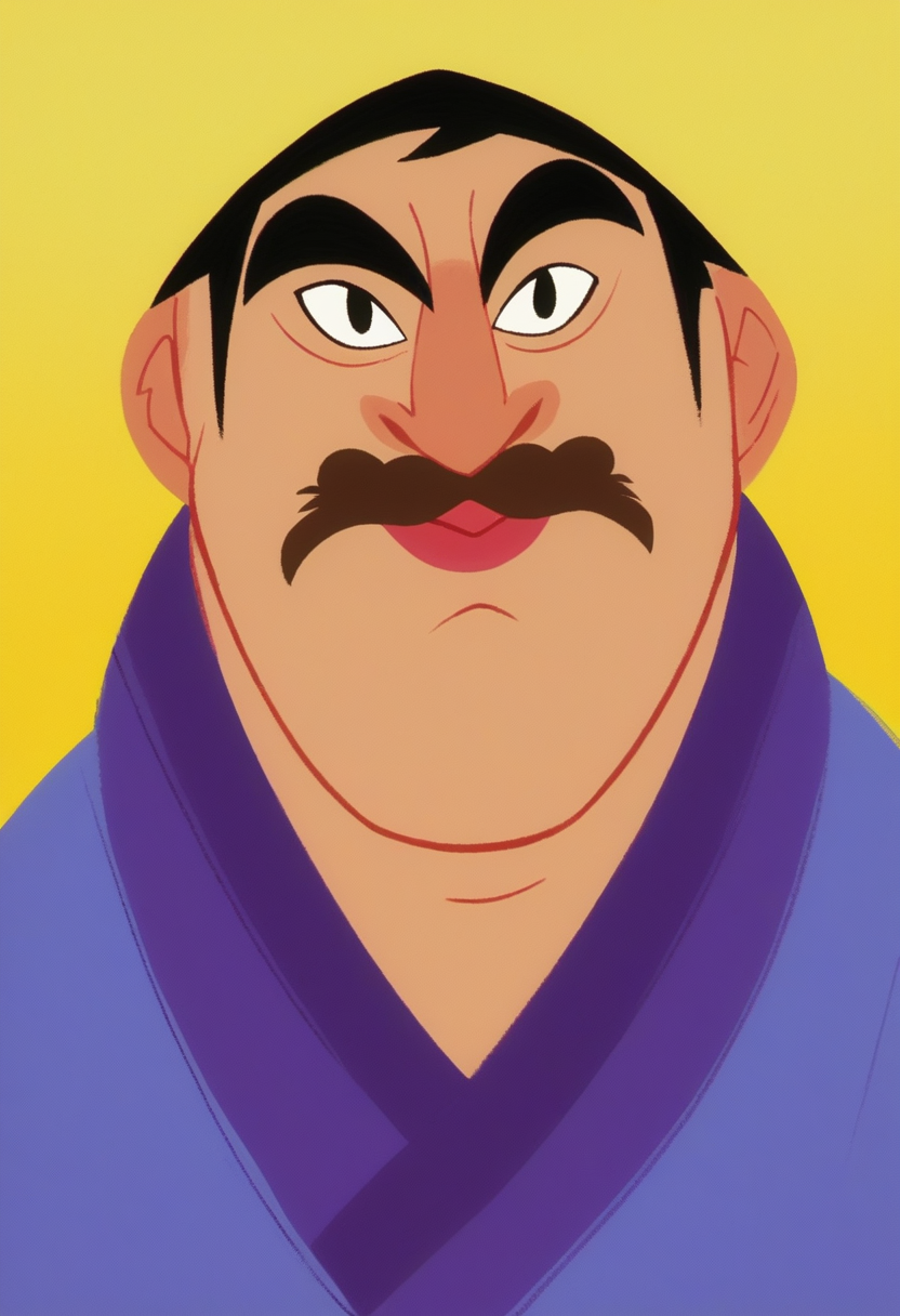 score_9, score_8_up, score_7_up, score_6_up, solo, looking at viewer, short hair, simple background, black hair, 1boy, male focus, outdoors, black eyes, facial hair, thick eyebrows, portrait, beard, mature male, mustache, fat, sumo wrestler, kimono, fat man, thick lips, thick mustache, <lora:samurai_jack:1>