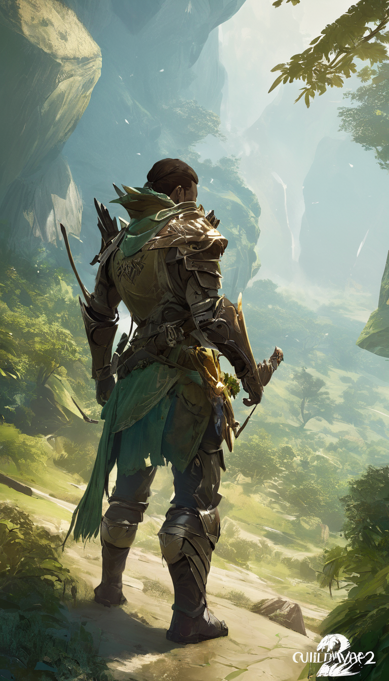 Cinematic scene, close-up, dnd ranger, nature, detailed background, masterpiece, best quality, high quality, absurdres, guild wars 2 <lora:guild_wars_2_v0.0.1:1.5>
