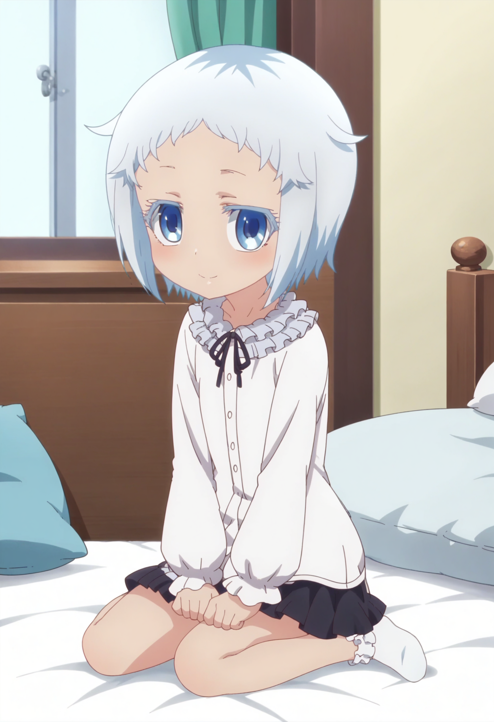 score_9, score_8_up, score_7_up, score_6_up, score_5_up, score_4_up , anime coloring ,BREAK source_anime, anime,screencap,
1girl, solo, hakuas, black skirt, white shirt, miniskirt, white socks, <lora:PonyXL Hakua V1:1>
indoors, bedroom, sitting on bed,
smile, looking at viewer,