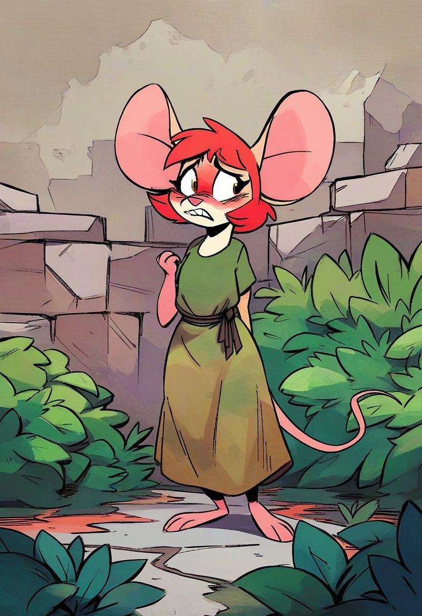 score_9, score_8_up, score_7_up, score_6_up, score_5_up, score_4_up, a semi-anthro mouse women hiding in the bushes,
(mouse), watercolor, (summer dress), source_furry, (source_cartoon), female, (feral:1.4), cartoony, (embarrassed, fearful:1.4), dense bushes, (looking around), (rear view), (looking at viewer), ((solo)), standing, masterpiece, 8k, best quality