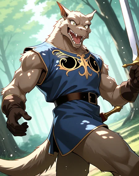<lora:Kobold_(Record_of_Lodoss_War)_(Illustrious)_(AD):1> kobold, muscular, Record of Lodoss War,
dutch angle, exterior, battleground, dynamic action, dutch angle, fantasy forest, nature landscape,
kobold soldier, no pants, fur tail, furry body, cowboy shot, sword, bent leg, twisted torso, male chest focus, mocking expression,
BREAKvery awe, aesthetically pleasing, masterpiece, best quality, amazing quality, very aesthetic, perfect depth of field shot, masterclass color theory, in'ei, gradient style coloring, source_anime, masterclass anime,
EZRealPONYXL, zPDXL, Smooth Quality, lazympos, IllustQualXL_Pos, lazynsfw,