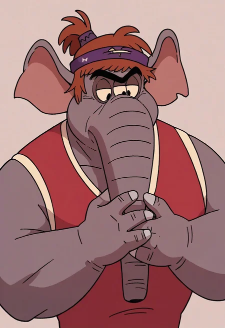 (score_9 | score_8_up | score_7_up)
((masterpiece:1))(best quality,very high quality,ultra detailed:1.2)
(2D,cartoon style,anime style)(Smooth:2)(clean blurring)
(four fingers on each hand,one thumb on each hand:1), Abu elephant, solo, brown hair, grey skin, black eyes, trunk, trunk nose, elephant trunk, elephant ears, monkey tail, purple vest, red and purple hat, alien, muscular, +++three eyes, extra eye, grey skin color, upper body
