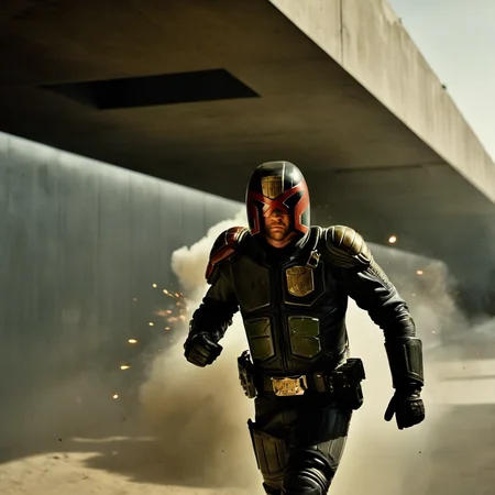 cinematic film still of <lora:Judge Dredd:1>
Judge Dredd a man in a black suit is running through a tunnel with an explosion in background, shallow depth of field, vignette, highly detailed, high budget, bokeh, cinemascope, moody, epic, gorgeous, film grain, grainy