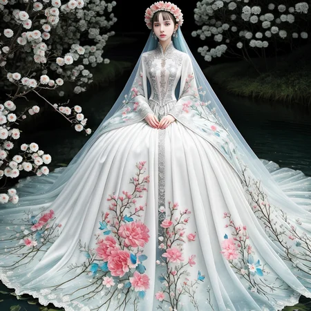 original, (masterpiece), (illustration), (extremely fine and beautiful), (perfect details), (beautiful and clear background:1.25), (depth of field:0.7), (stands aside the river:1.15). (cute:1.3), (detailed beautiful eyes:1.3), (beautiful face:1.3), silver hair, silver ear, (pink hair:0.7), (pink ear:0.7), long hair, (hair blowing with the wind:1.1), (blue eye:1.1), (female internet celebrity:1.2), butterflys flying around, (moon light:0.6), tree, (summer), (night:1.2), (close-up:0.35), (gloves:0.8), solo,full body,hjy<lora:hjy-10:0.7>