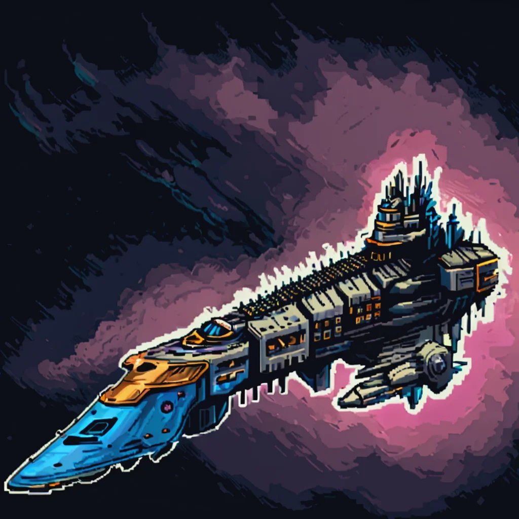 a impstarship battleship in space, motion blur, explosions, ((pulp_comic, heavy_lines, hand_drawn, hand_inked, hand_colored, perfect_face, apxlz))