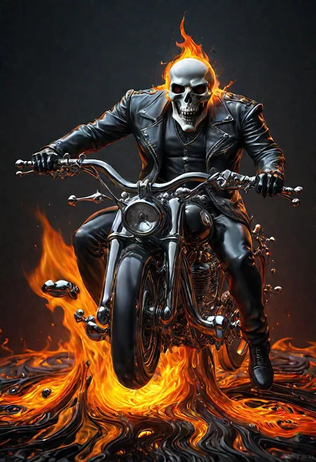 (masterpiece))
A etheral Ghost Rider,
HDR, hyper realistic,
Black goo,
godly auburn light, flames, damned soul,