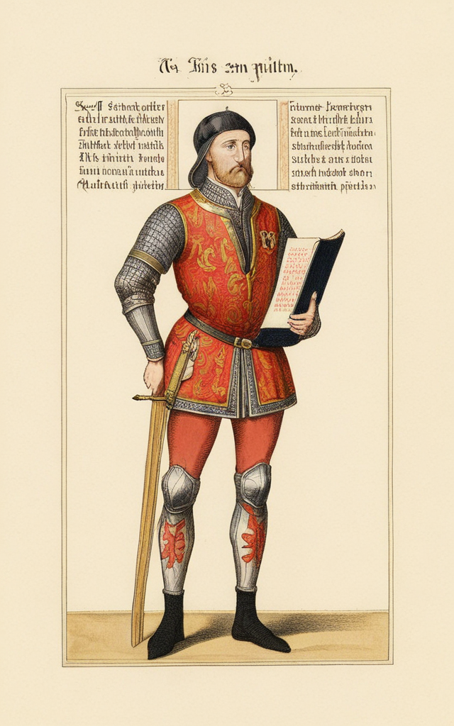 vintageillustration, a medieval manuscript from 13th century, a self portrait included, 8k, very detailed, UHD, extreme details, medieval, manuscript, paper texture, medieval art