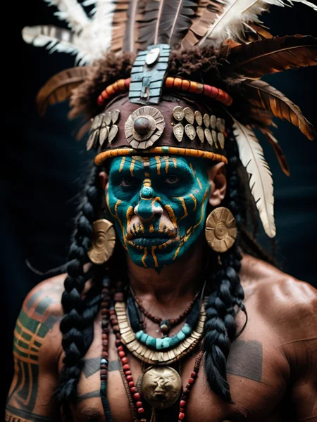 a photo portrait of an aztec demon shaman zombie in the style of apocalypto