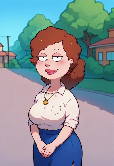 score_9,score_8_up,score_7_up,score_6_up,best quality, 1girl, solo, neighbourhood, houses, tree, blue sky, outdoors,
BREAK
unnamed girl, brown hair, black eyes, (mature female:1.5), (plump:1.2), large breasts, huge hips, white sweater, rolled up sleeves, blue skirt, stockings, own hand together, blush, smile, looking at viewer, long skirt, half-closed eyes, necklace,