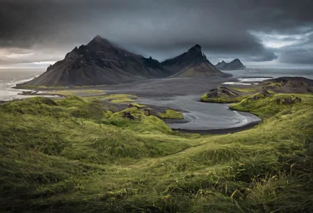 icelandic landscape, stormy weather, Vestrahorn