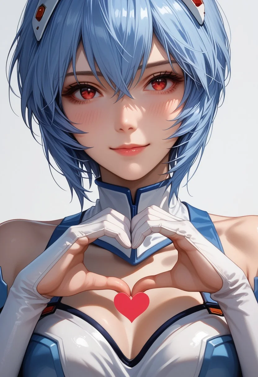 score_9, score_8_up, score_7_up, source_anime, ayanami rei,blue hair,red eyes ,1girl,solo, elbow gloves,
<lora:Fixhands_anime_bdsqlsz_V1:1>,
light_blush,
white background,looking at viewer,gloves,armor,simple background,standing,dynamic_angle,cinematic_angle,dutch angle,((portrait)),(face_focus:1.2),(upper_body:1.2),heart hands,looking_at_viewer,smirk,, masterpiece,best quality, very aesthetic, absurdres, ultra detailed, high resolution, 4k, extremely detailed CG,