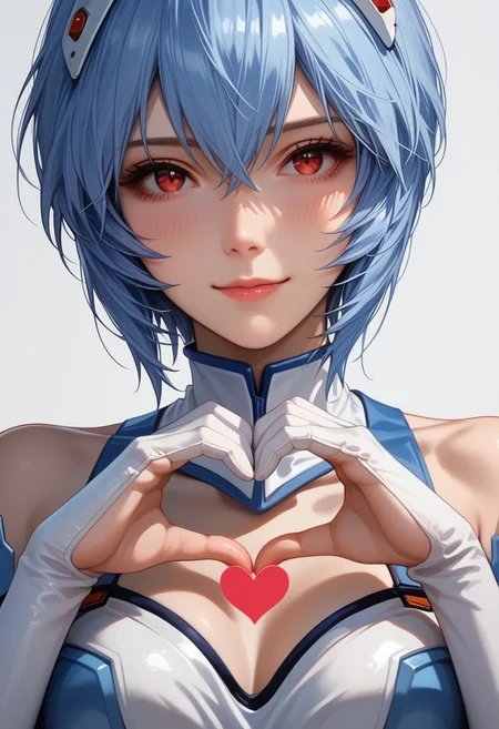 score_9, score_8_up, score_7_up, source_anime, ayanami rei,blue hair,red eyes ,1girl,solo, elbow gloves,
<lora:Fixhands_anime_bdsqlsz_V1:1>,
light_blush,
white background,looking at viewer,gloves,armor,simple background,standing,dynamic_angle,cinematic_angle,dutch angle,((portrait)),(face_focus:1.2),(upper_body:1.2),heart hands,looking_at_viewer,smirk,, masterpiece,best quality, very aesthetic, absurdres, ultra detailed, high resolution, 4k, extremely detailed CG,