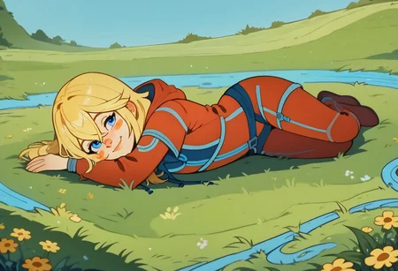 score_9, score_8_up, score_7_up
outdoors, grass plain, tall grass
alisattp, 1girl, solo, blonde hair, blue eyes, blush stickers, hair between eyes, bangs, red bodysuit, <lora:alisattp_pdxl-000009:1>
lying on grass, sexy pose, smile