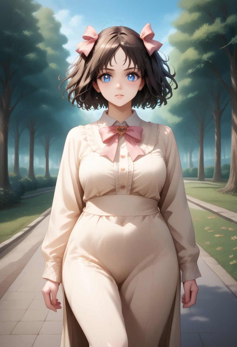 score_9, score_8_up, score_7_up, source anime,
masterpiece, best quality, detailed, amazing quality,
detailed background, park, 
detailed face, detailed eyes,
dynamic pose, 
solo, 1woman, woman, 
easynegative,
headbow,
slutty_m3l0dy,