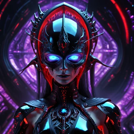((best quality)), ((masterpiece)), ((realistic,digital art)), (hyper detailed), DonM5yn1hXL synth female witch, scifi, tech, futuristic, 8K, HDR <lora:DonM5yn1hXL-000014:1>
