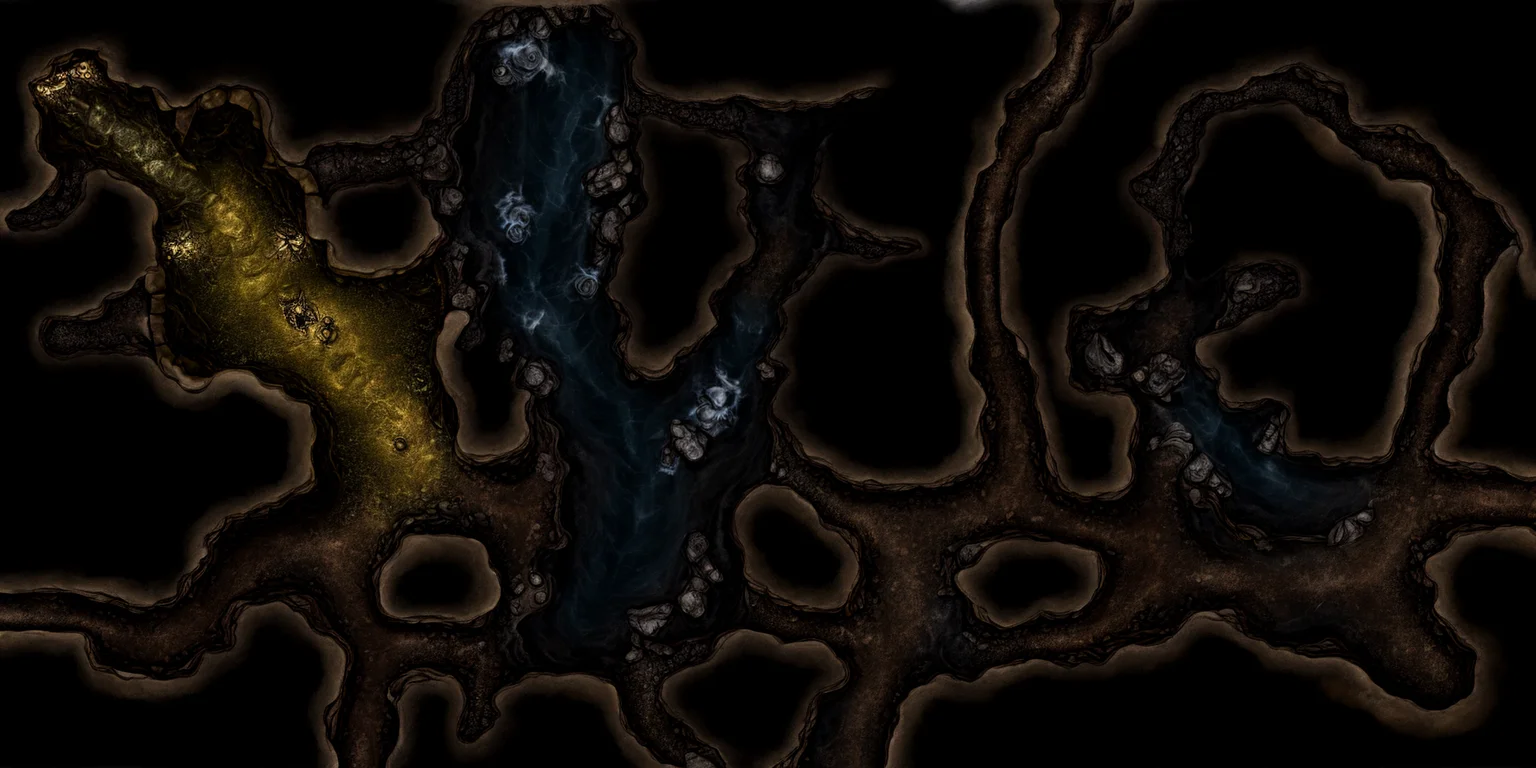 battlemap dungeon rocky cave with river