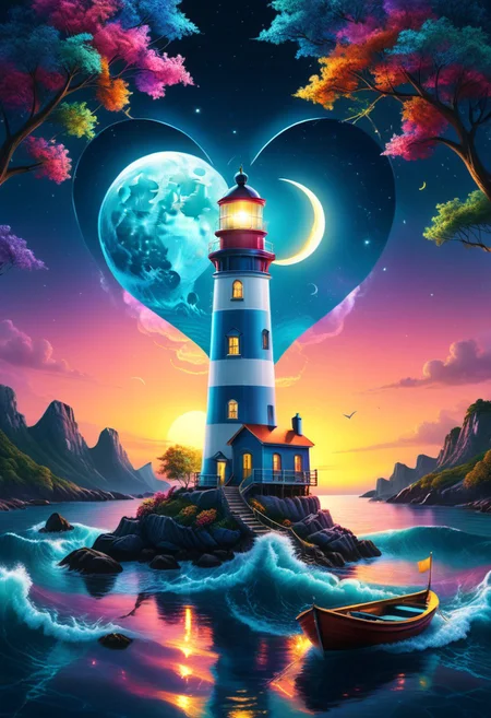score_10, score_9_up, score_8_up, score_7_up, score_6_up, vibrant colors, shiny_skin, prefect lighting, detailed image, snoozing, masterpiece, best quality, highly detailed, ultra quality, BREAK, yrnwrld, 
Boat, sea, lighthouse , neon lights , jewelry , tree , ((moon shaped like heart, heart)), night sky , star , starry sky, 
detailed background , cinematic composition , dynamic pose , 
<lora:xl_more_art-full_v1:1.2> , 
<lora:add-detail-xl:-1.2> ,
