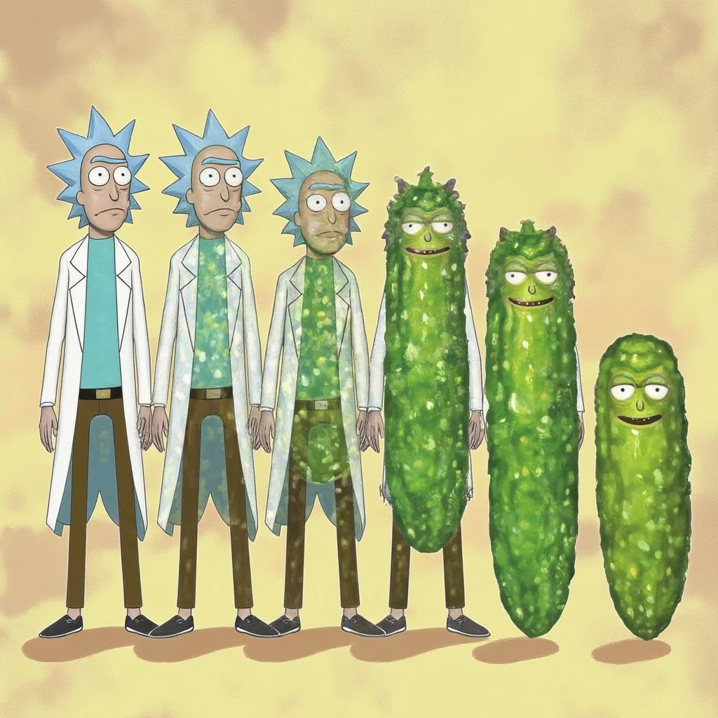 animorph, Rick from Rick and Morty morphing into pickle, step-by-step transformation