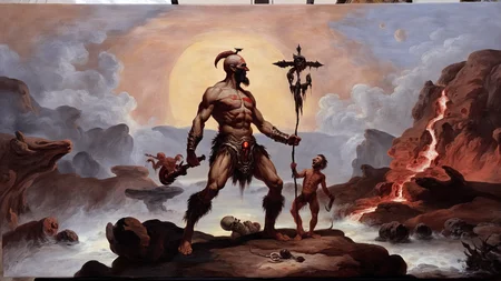 <lora:G30rg3B4rr3tSr_v1:1>, G30rg3B4rr3tSr oil painting, fantasy, horror, mars the god of war