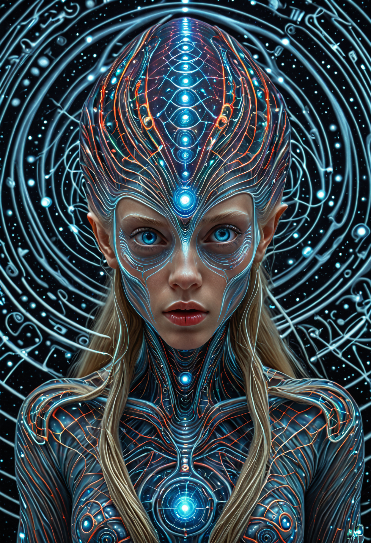 Alien-themed <lora:Alex Grey OC-000005:1>,Alex Grey,1girl, . Extraterrestrial, cosmic, otherworldly, mysterious, sci-fi, highly detailed