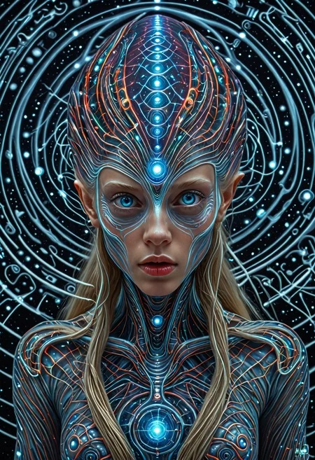 Alien-themed <lora:Alex Grey OC-000005:1>,Alex Grey,1girl, . Extraterrestrial, cosmic, otherworldly, mysterious, sci-fi, highly detailed