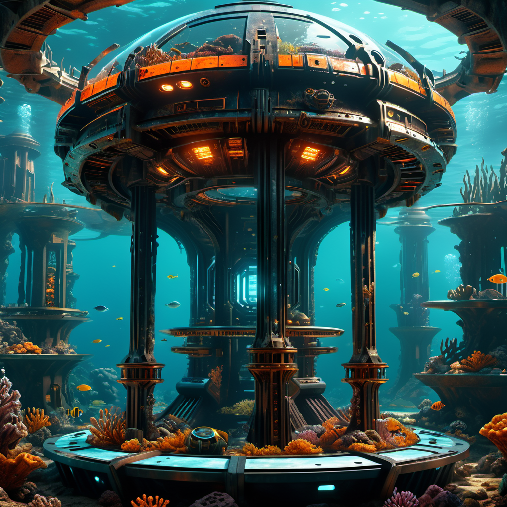 ((best quality)), ((masterpiece)), ((realistic,digital art)), (hyper detailed), DonMCyb3rN3cr0XL Underwater Base, octane rendering, raytracing, volumetric lighting, Backlit,Rim Lighting, 8K, HDR,  <lora:DonMCyb3rN3cr0XL-000009:0.9>
