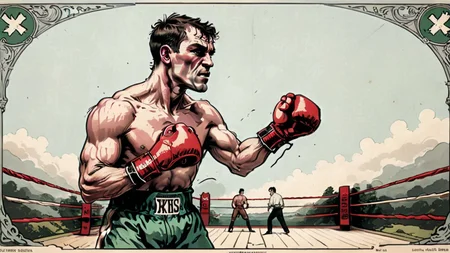 19th-century Irish Boxer, side-shot, banner poster, boxing ring