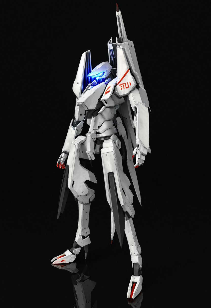 Tsugumori, mecha, no humans, shield, solo, weapon, science fiction, glowing, gun, standing, glowing eye, holding shield, holding, one-eyed, holding gun, mobile suit, holding weapon