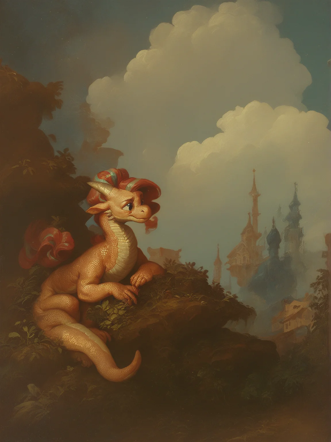 score_9, score_8_up, score_7_up, score_6_up,
dragon, scales shimmering with iridescent colors, perched atop a craggy peak, moonlit night,
<lora:Titian_Vecellio-000011:1>