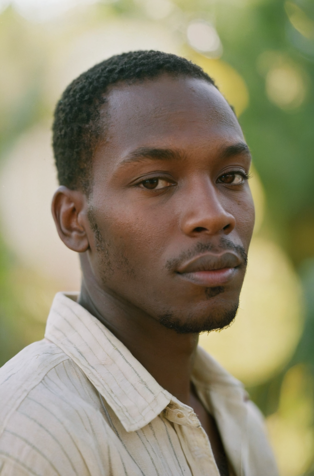 RAW Photo, a Haitian man, sunny outdoors, hyperdetailed photo, soft light, Kodak Ektar 100, rich emotive colors, DSLR 