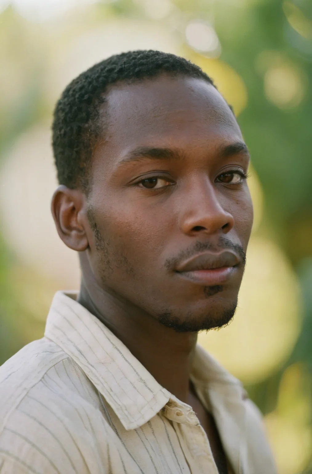 RAW Photo, a Haitian man, sunny outdoors, hyperdetailed photo, soft light, Kodak Ektar 100, rich emotive colors, DSLR