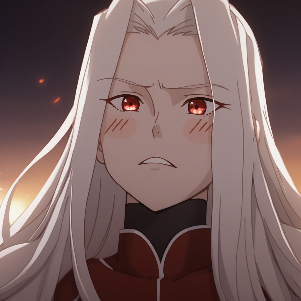score_9, score_8_up, score_7_up, source_anime, expressive, anime,  dynamic, 1girl, irisviel_von_einzbern, source_anime, fate/zero, fate_(series), (irisviel_von_einzbern), white hair, red eyes, large breasts, blush, uncensored, (TW1L1GHT0FTH3G0D5), source_hentai