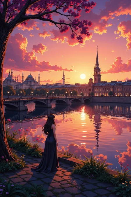 Saint Petersburg beautiful anime landscape, sunset, woman, very intricate, very detailed, sharp, bright, colorful, <lora:Hand v2:0.5> <lora:Anti-Blur:1><lora:Insane Detail Slider:0.25> <lora:flux.1_lora_flyway_Epic-detail_v2:0.3> <lora:fluxenhancer:0.25> <lora:ROWER:0.6> <lora:flux-charmer-v1-1:0.4> <lora:classic-cartoon:1> cl4ss1cc4rt00n