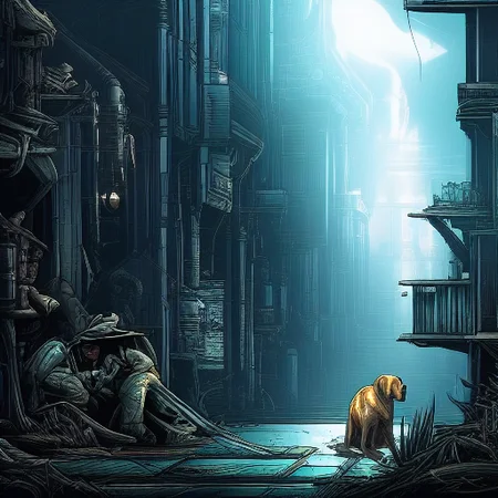 a dog, digital art, dan mumford