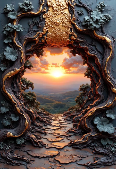Relief Art of a nice sunrise at paradise,Relief