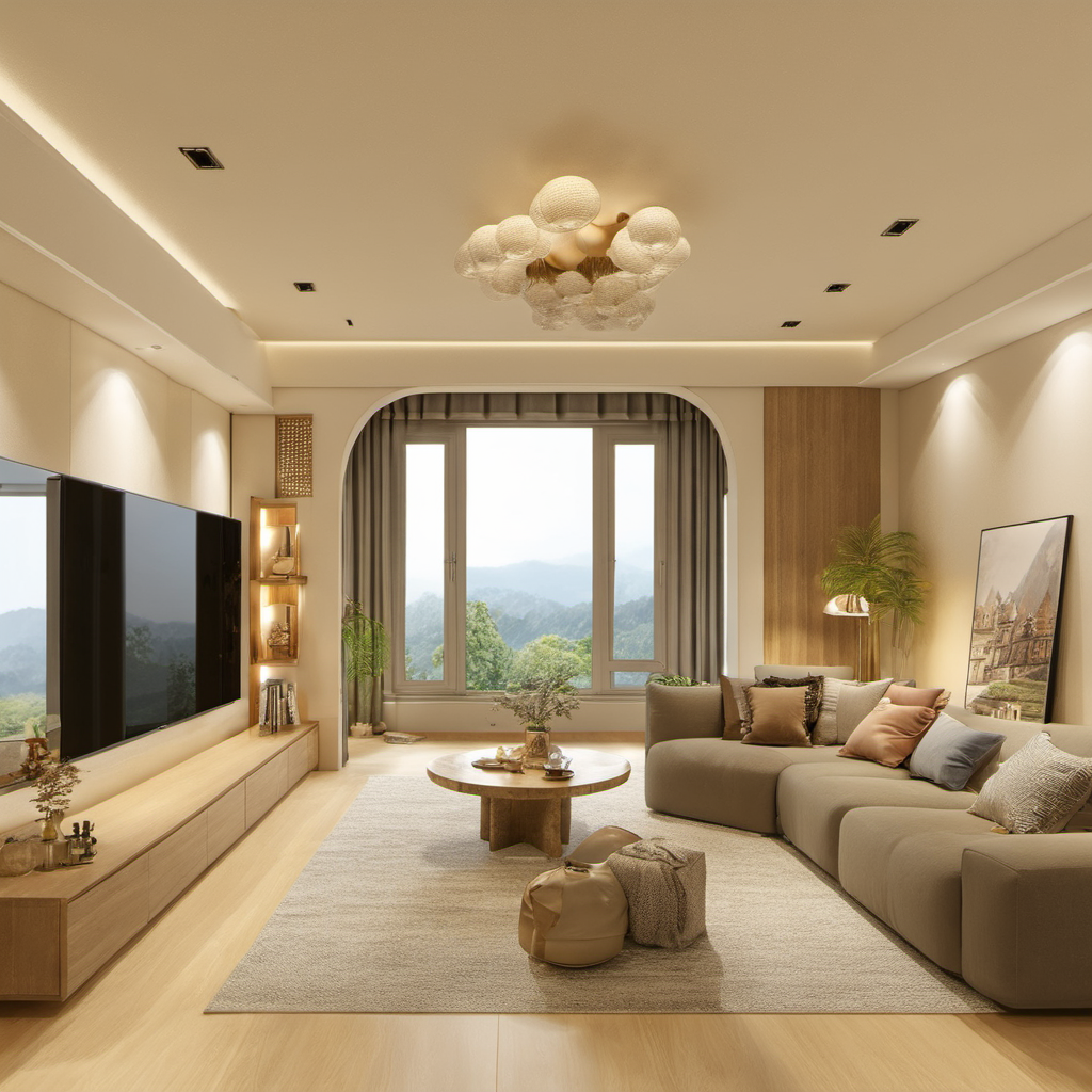 naiyou, <lora:naiyou_xl-000018:1>,living room,HDR,UHD,8K,best quality,(realistic:2.0),masterpiece,Highly detailed,castle view is outside the window