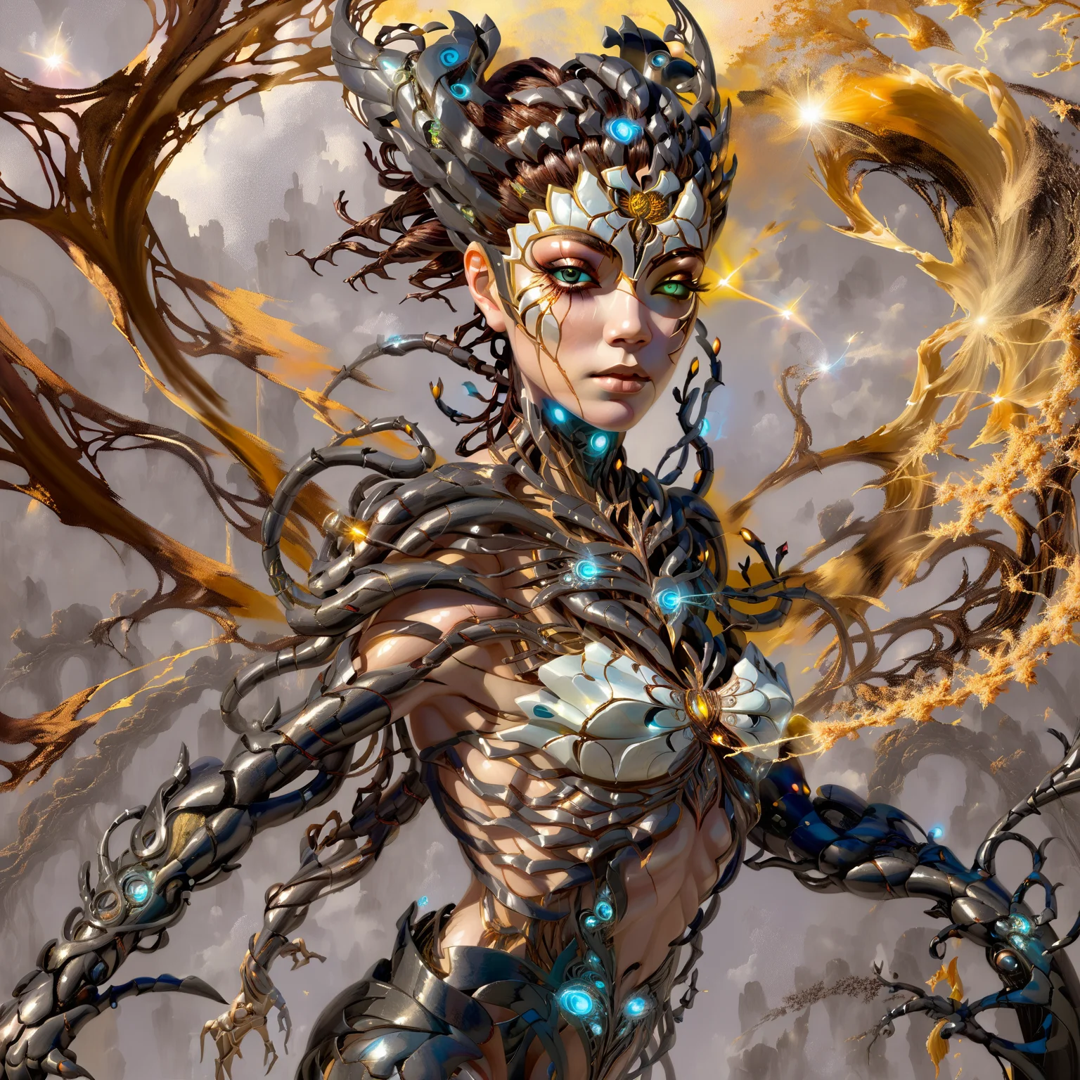 photo, 8k portrait of beautiful cyborg with brown hair, phx, intricate, elegant, highly detailed, majestic, digital photography, art by artgerm and ruan jia and greg rutkowski surreal painting gold butterfly filigree, broken glass, (masterpiece, sidelighting, finely detailed beautiful eyes: 1.2), hdr, realistic, high definition <lora:phxhorror-000015:1>